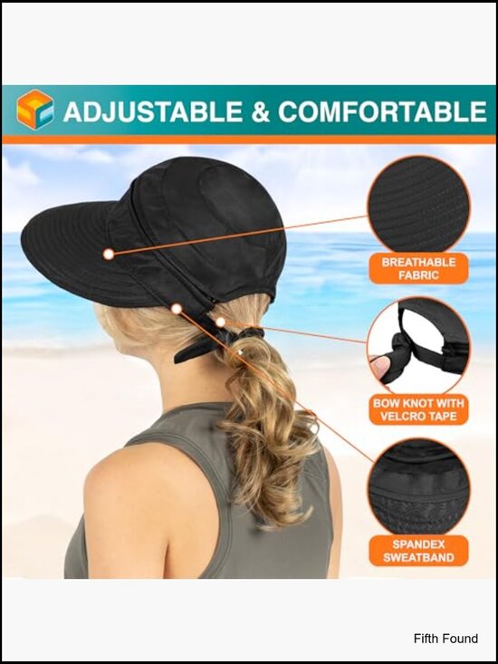 Convertible Sun Hat Visor UPF 50+ Wide Brim Ponytail Hole Outdoor Travel main image 5